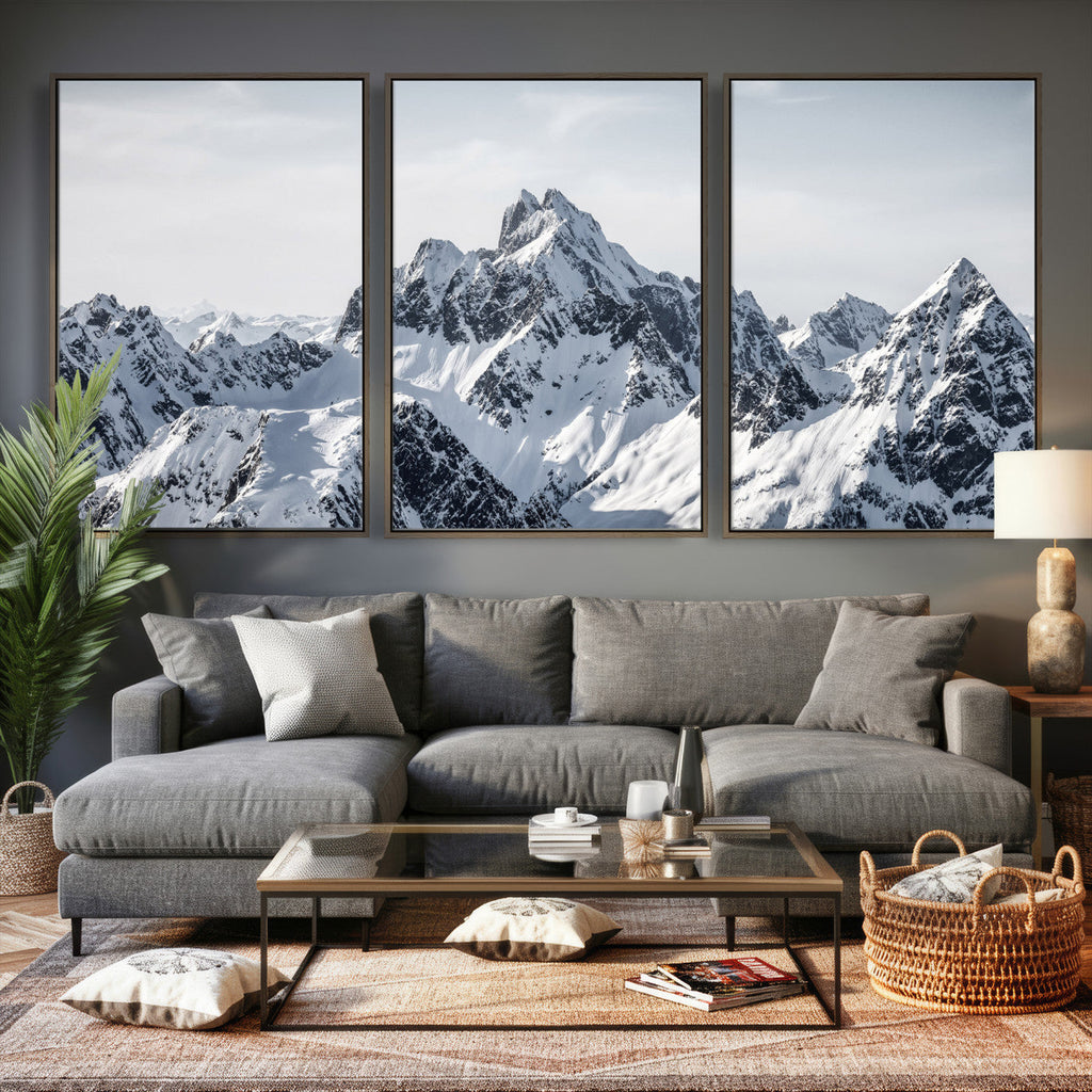 Snowy Mountain Range Canvas Print, Alpine Peaks Landscape Wall Art
