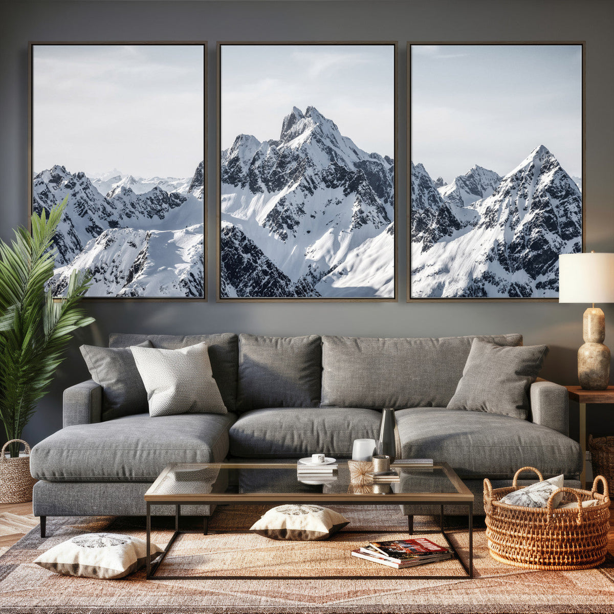 Snowy Mountain Range Canvas Print, Alpine Peaks Landscape Wall Art