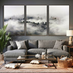 Foggy Forest Wall Art Canvas Print, Misty Pine Tree Landscape