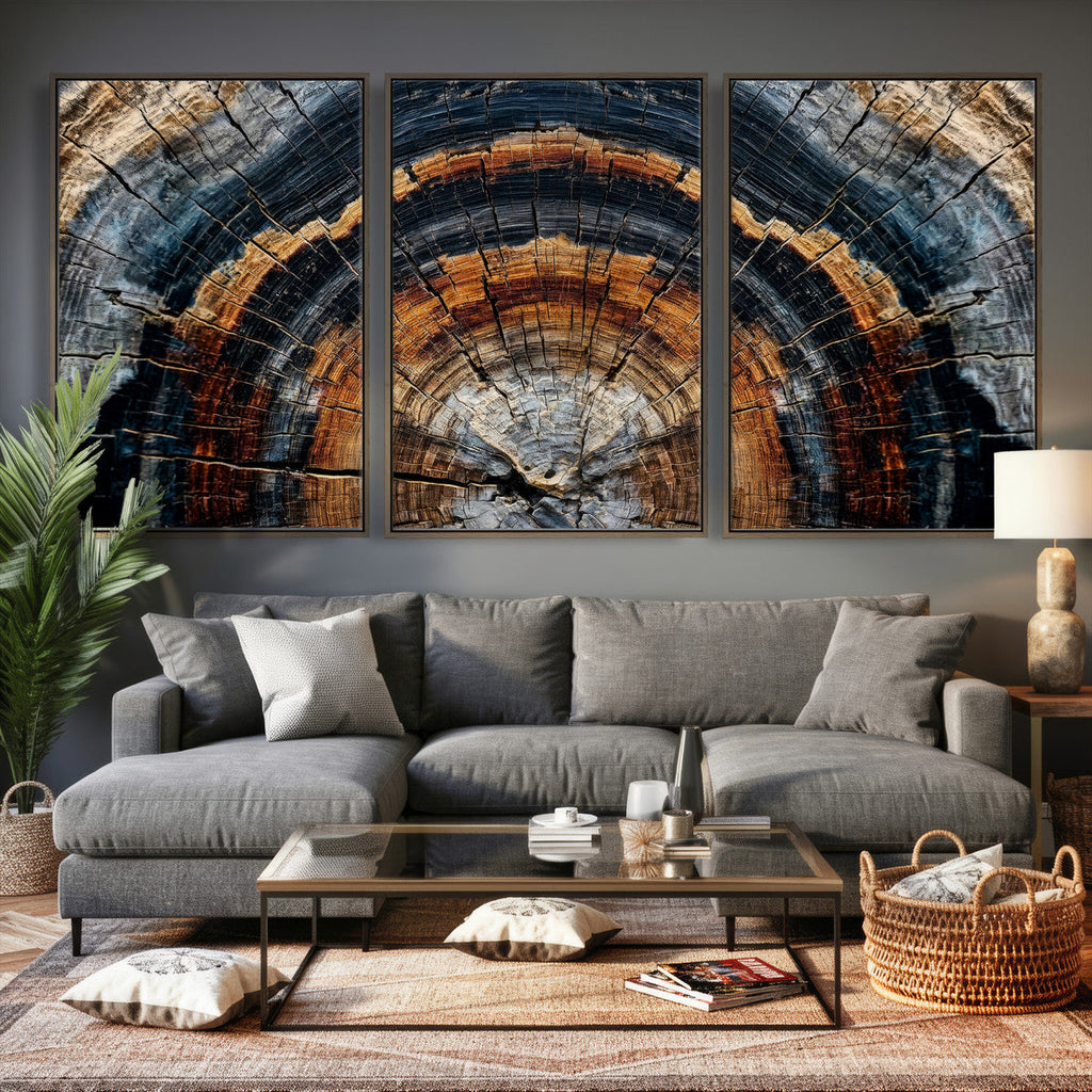 Abstract Wood Grain Canvas Print, Tree Ring Pattern Wall Art, Extra Large Living Room Wall Decor