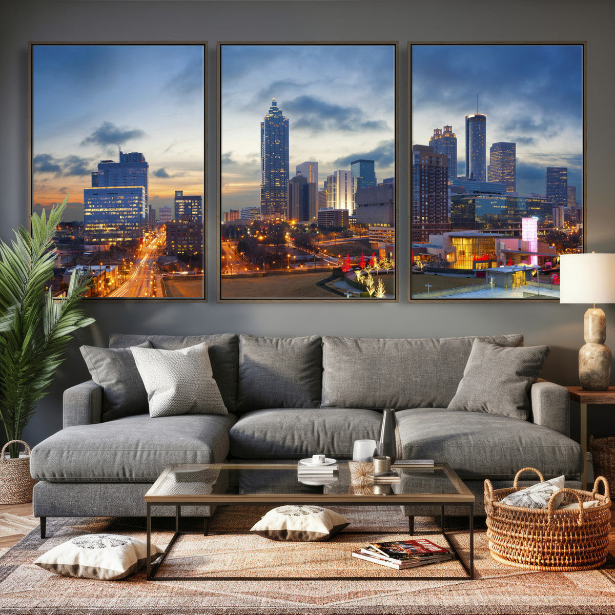 Atlanta Skyline Wall Art Canvas Print, Atlanta Downtown Night Cityscape