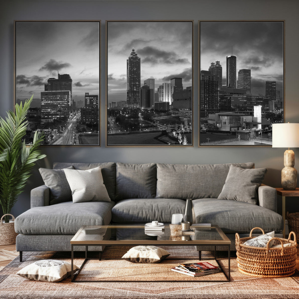 Atlanta Skyline Wall Art Canvas Print, Atlanta Downtown Night Cityscape