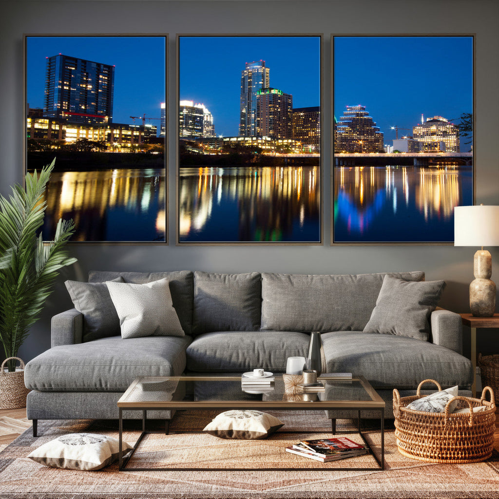 Austin Skyline Wall Art Canvas Print, Austin Downtown Night Cityscape