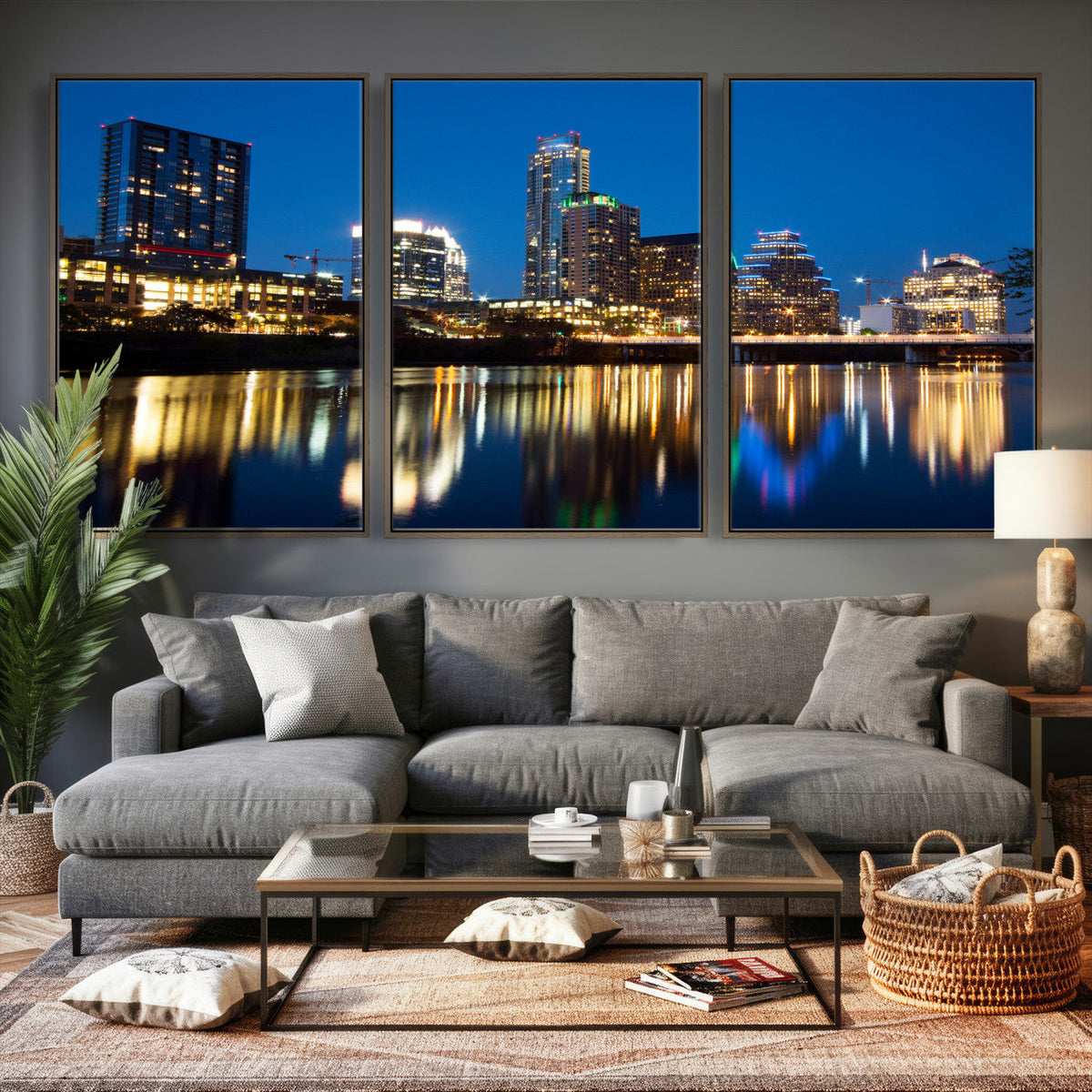 Austin Skyline Wall Art Canvas Print, Austin Downtown Night Cityscape