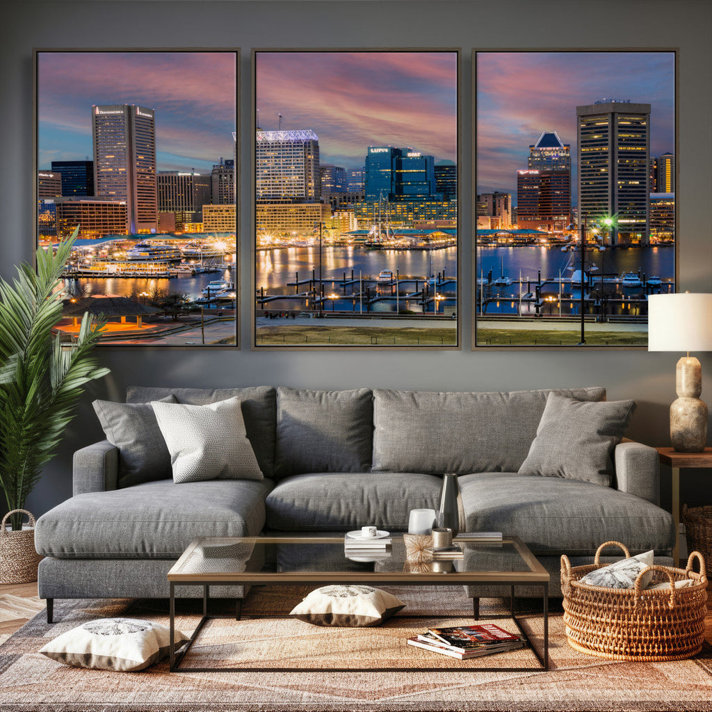 Baltimore Skyline Wall Art Canvas Print, Baltimore Downtown Night Cityscape