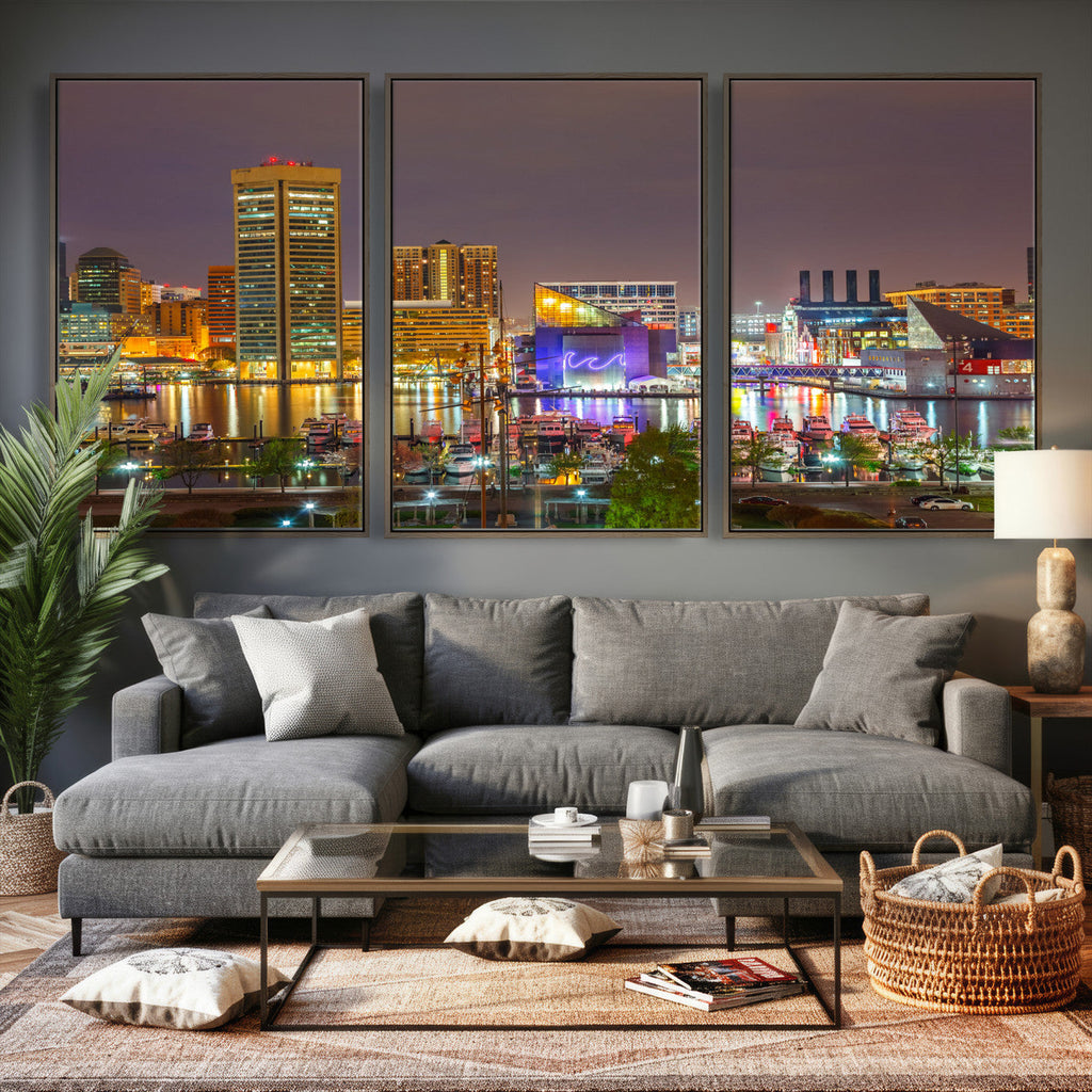 Baltimore Skyline Wall Art Canvas Print, Baltimore Downtown Night Cityscape