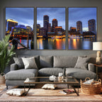 Boston Wall Art Canvas Print, Boston City Downtown Night Cityscape