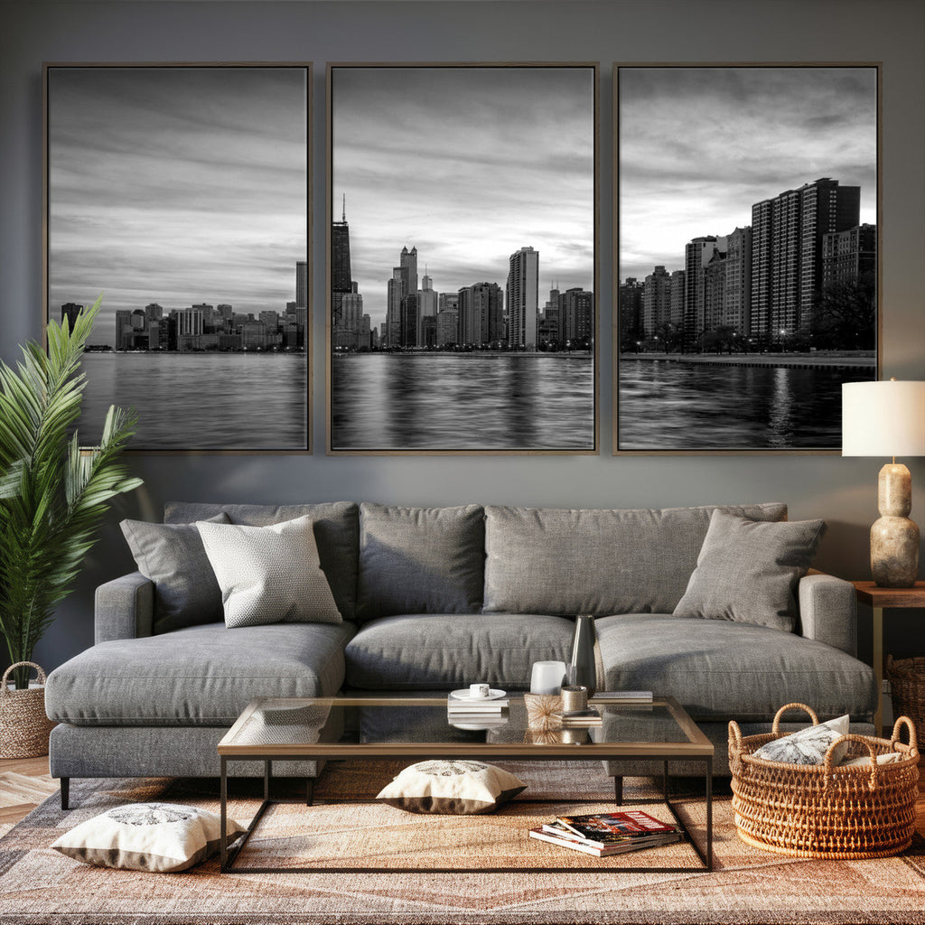 Chicago Wall Art Canvas Print, Chicago City Downtown Night Cityscape