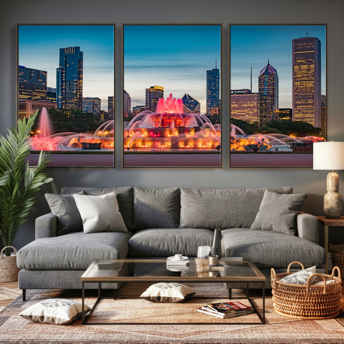 Chicago Wall Art Canvas Print - Chicago City Downtown Night Cityscape