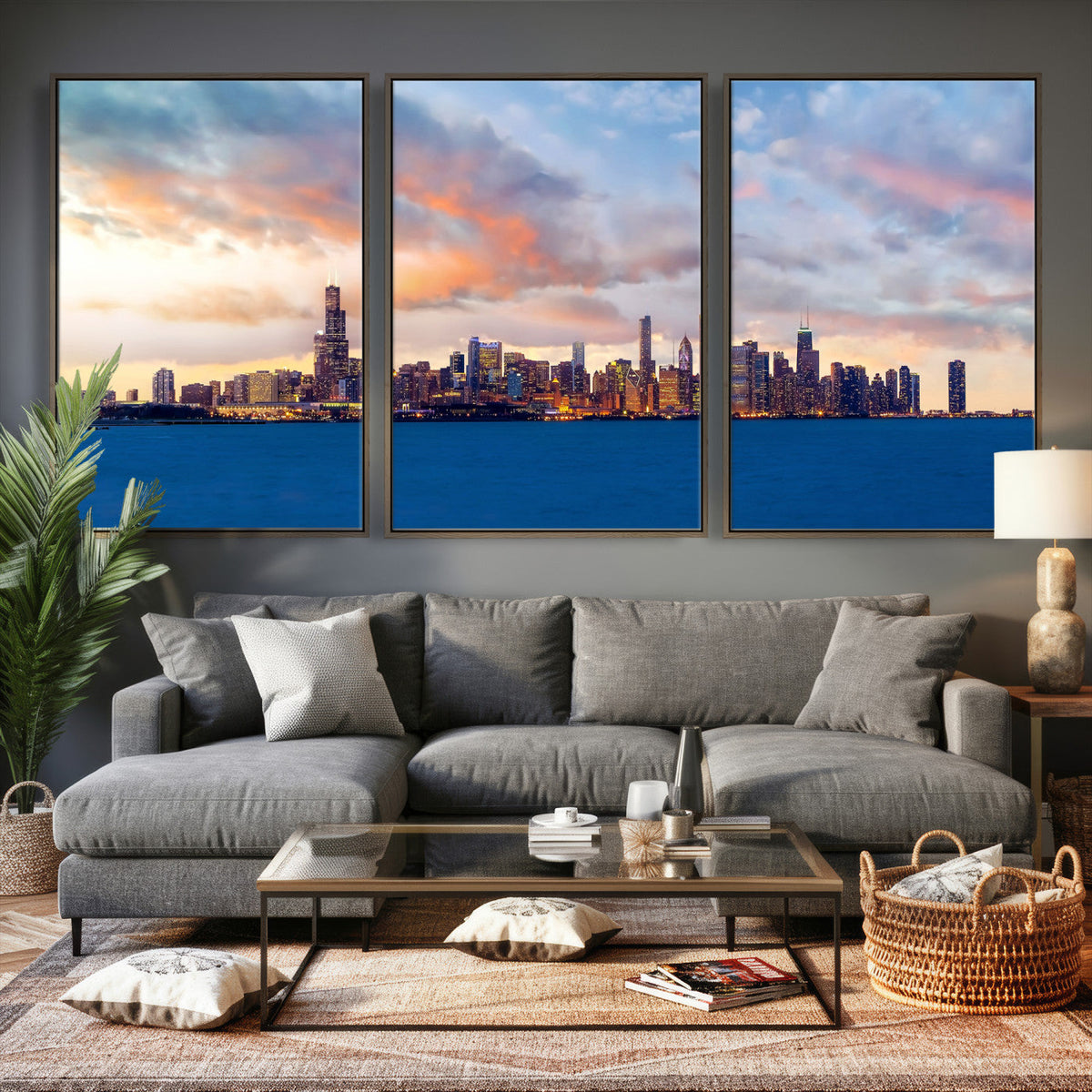 Chicago Wall Art Canvas Print - Chicago City Downtown Night Cityscape