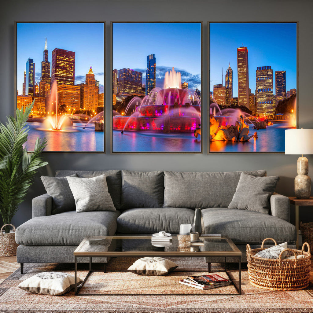 Chicago Wall Art Canvas Print, Chicago City Downtown Night Cityscape
