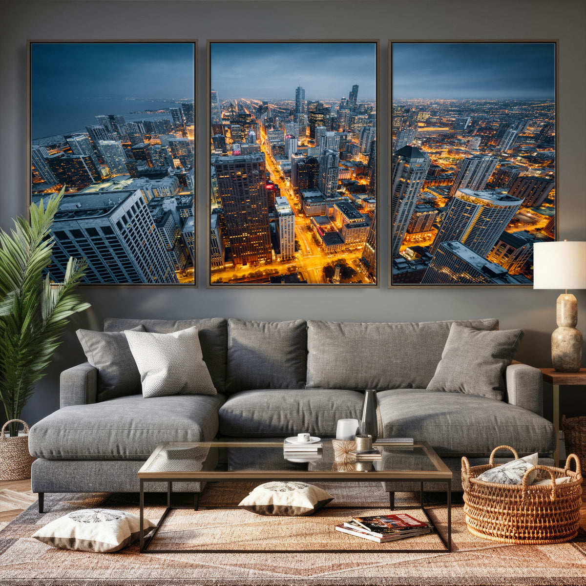 Chicago Wall Art Canvas Print - Chicago City Downtown Night Cityscape