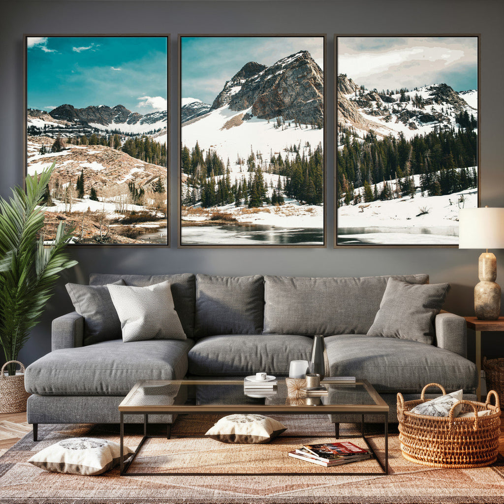Snowy Mountain Wall Art Canvas Print, Alpine Pine Forest