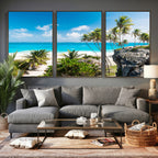 Tropical Beach Wall Art Canvas Print, Palm Tree Ocean Landscape Photography