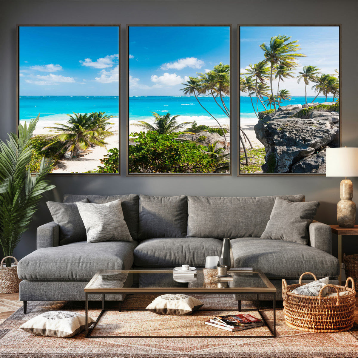 Tropical Beach Wall Art Canvas Print, Palm Tree Ocean Landscape Photography