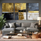 Gold Navy Abstract Wall Art Canvas Print, Modern Luxury Geometric Art for Living Room and Office