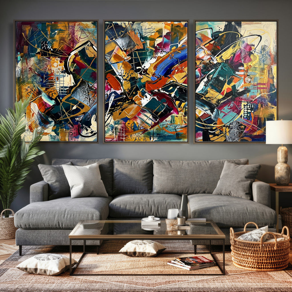 Geometric Abstract Wall Art Canvas Print, Orange Blue