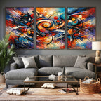Geometric Abstract Wall Art Canvas Print, Orange Blue
