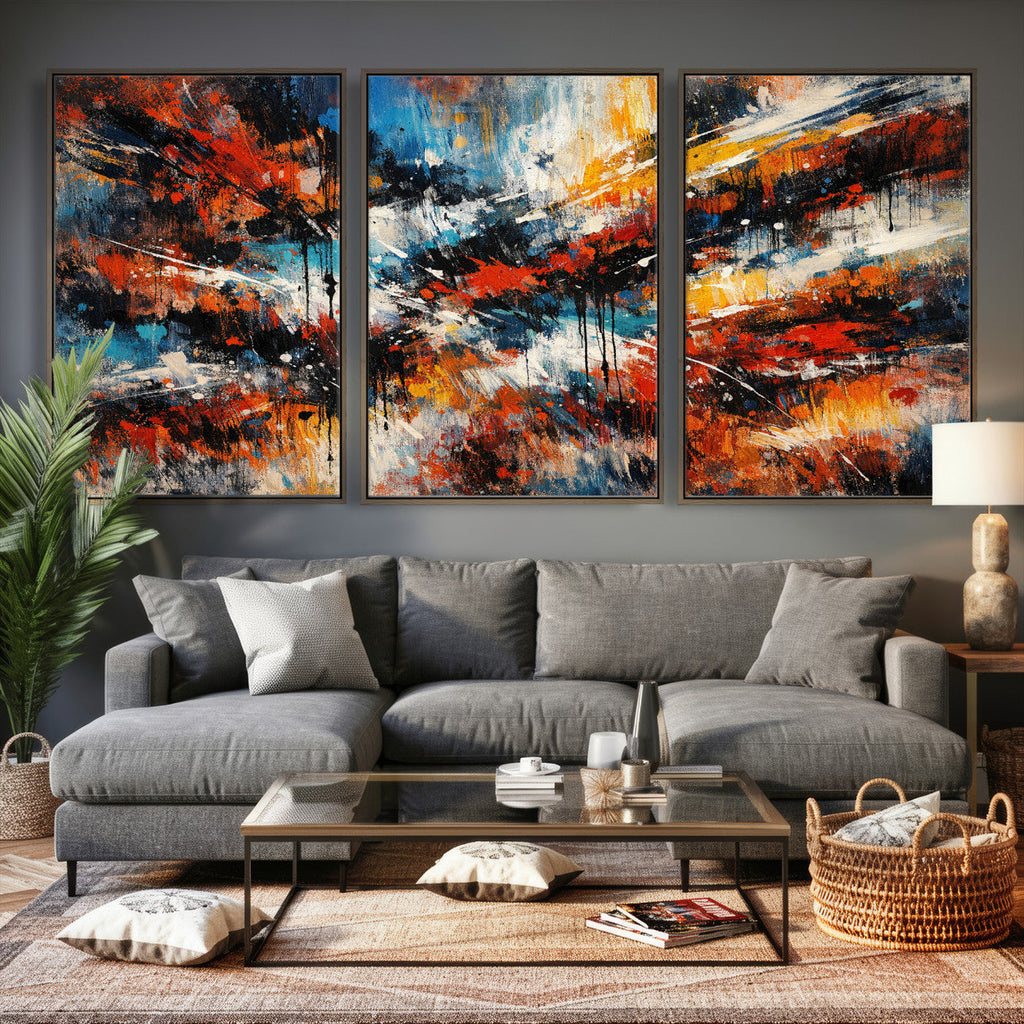 Lyrical Abstract Wall Art Canvas Print, Orange Blue Abstract