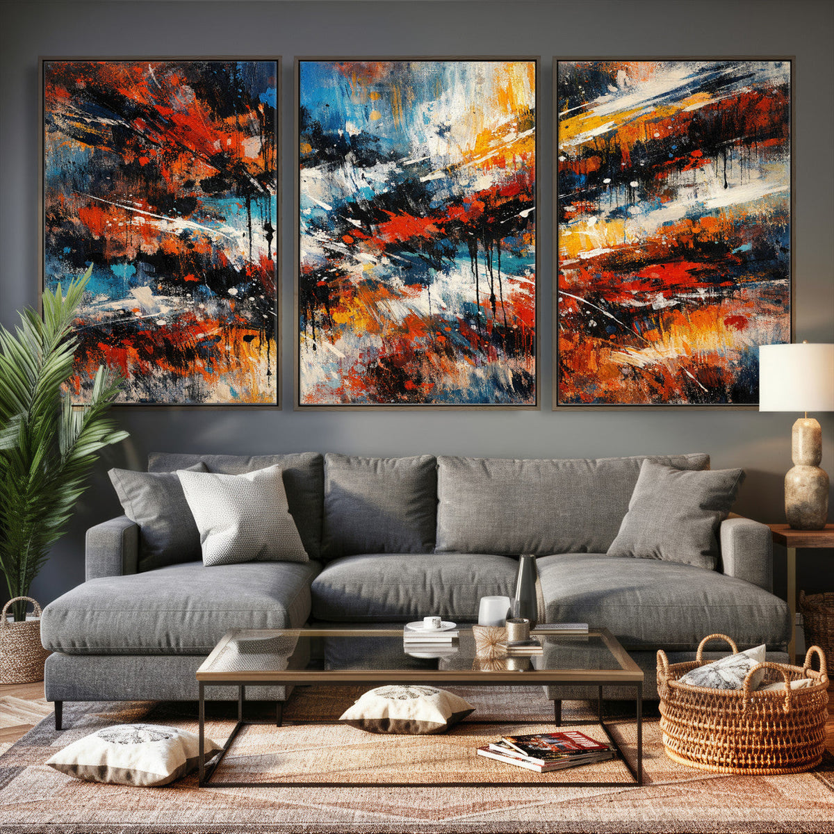 Lyrical Abstract Wall Art Canvas Print, Orange Blue Abstract