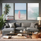 Surf Canvas Wall Art Set, Pink Surfboard VW Van Palm Tree