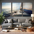 Sailboat Wall Art Canvas Print, Ocean Sunset Sailing Framed Artwork