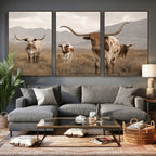 Rustic Texas Longhorn Cow Canvas Wall Art Print, Farm Animal Photography