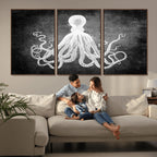 Black White Octopus Wall Art Canvas Print