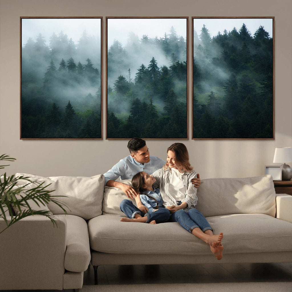 Misty Forest Wall Art | Serene Green Landscape Canvas Print