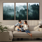Misty Forest Wall Art | Serene Green Landscape Canvas Print