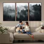 Foggy Forest Wall Art Canvas Print | 3 Panel Large Misty Landscape
