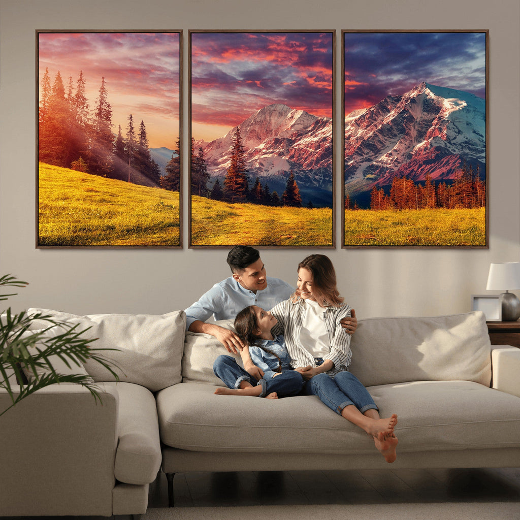 Mountain and Daylight Red Sunset Wall Art Canvas Print