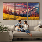 Mountain and Daylight Red Sunset Wall Art Canvas Print