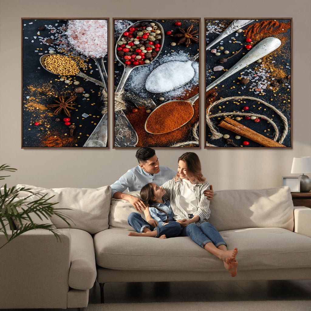 Spices and Seasonings Canvas Wall Art | Colorful Triptych Kitchen Decor