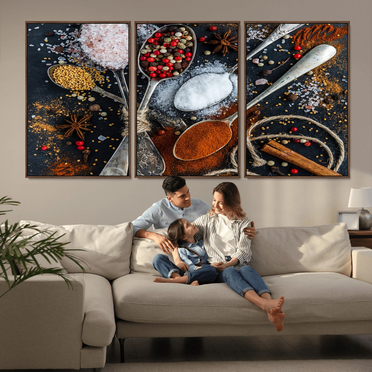 Spices and Seasonings Canvas Wall Art | Colorful Triptych Kitchen Decor