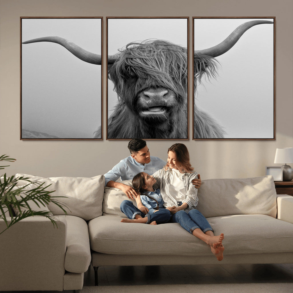 Texas Cow Wall Art Canvas, Texas Longhorn Cattle Canvas Print