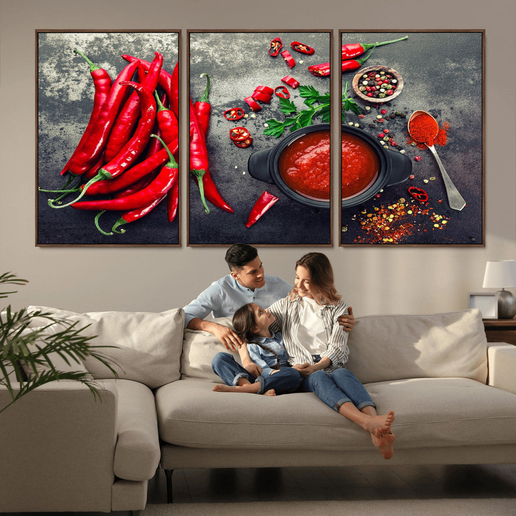 Red Chili Peppers Wall Art Kitchen Artwork Canvas Print
