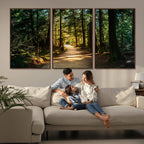 Sunlit Forest Pathway Canvas Print | 3 Panel Large Nature Wall Art