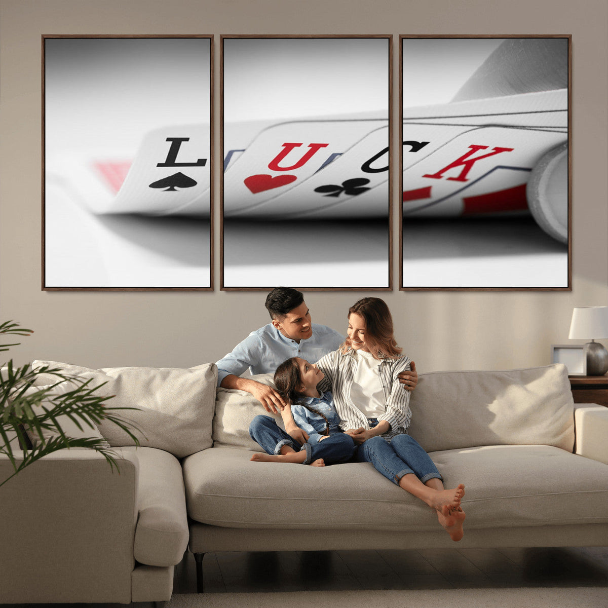 Framed Lucky Poker Cards Canvas | Modern Triptych Wall Art for Game Rooms