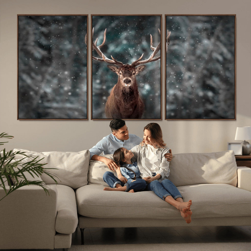Wall Art Deer Art Animal Canvas, Framed Wall Art Deer Canvas
