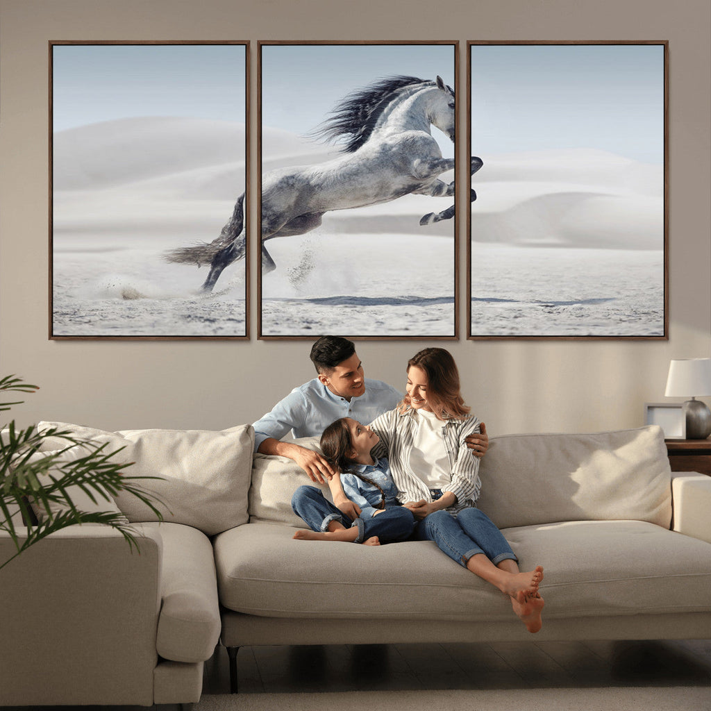 Prancing Horse Desert Large Wall Art Canvas Print, Majestic Horse Animal Artwork