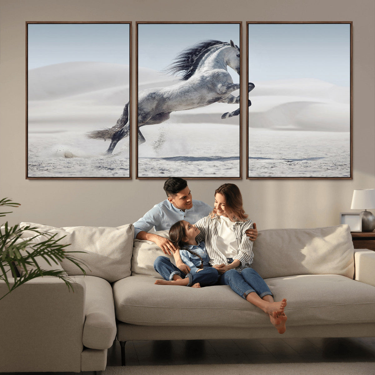 Prancing Horse Desert Large Wall Art Canvas Print, Majestic Horse Animal Artwork