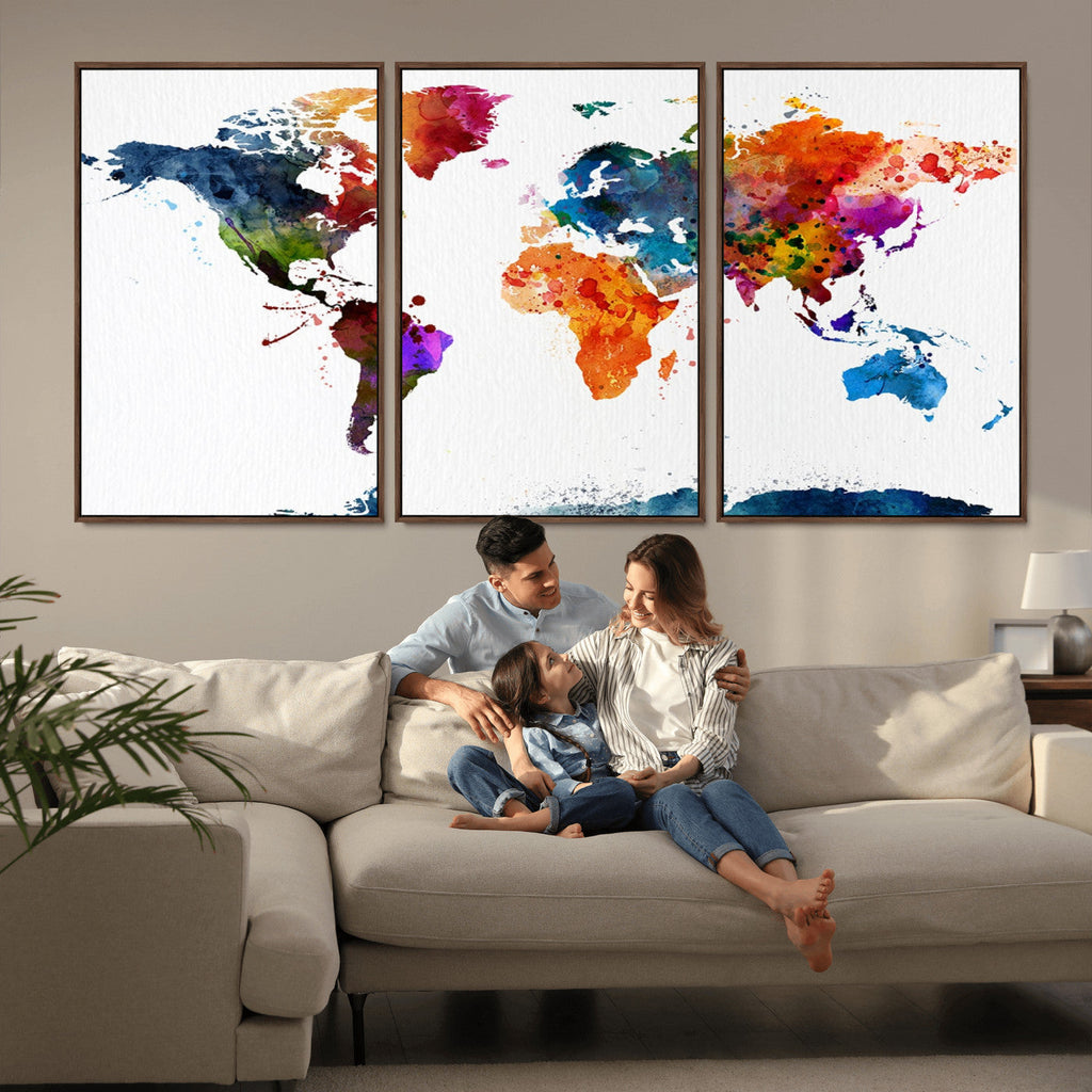 Bold Colorful World Map Canvas Print | Detailed Map of the World Wall Art