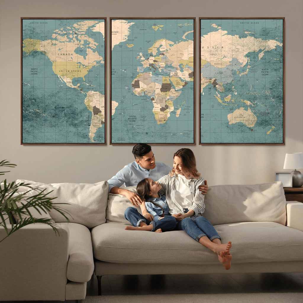 Classic World Map Canvas Print | Framed Vintage Map Wall Art