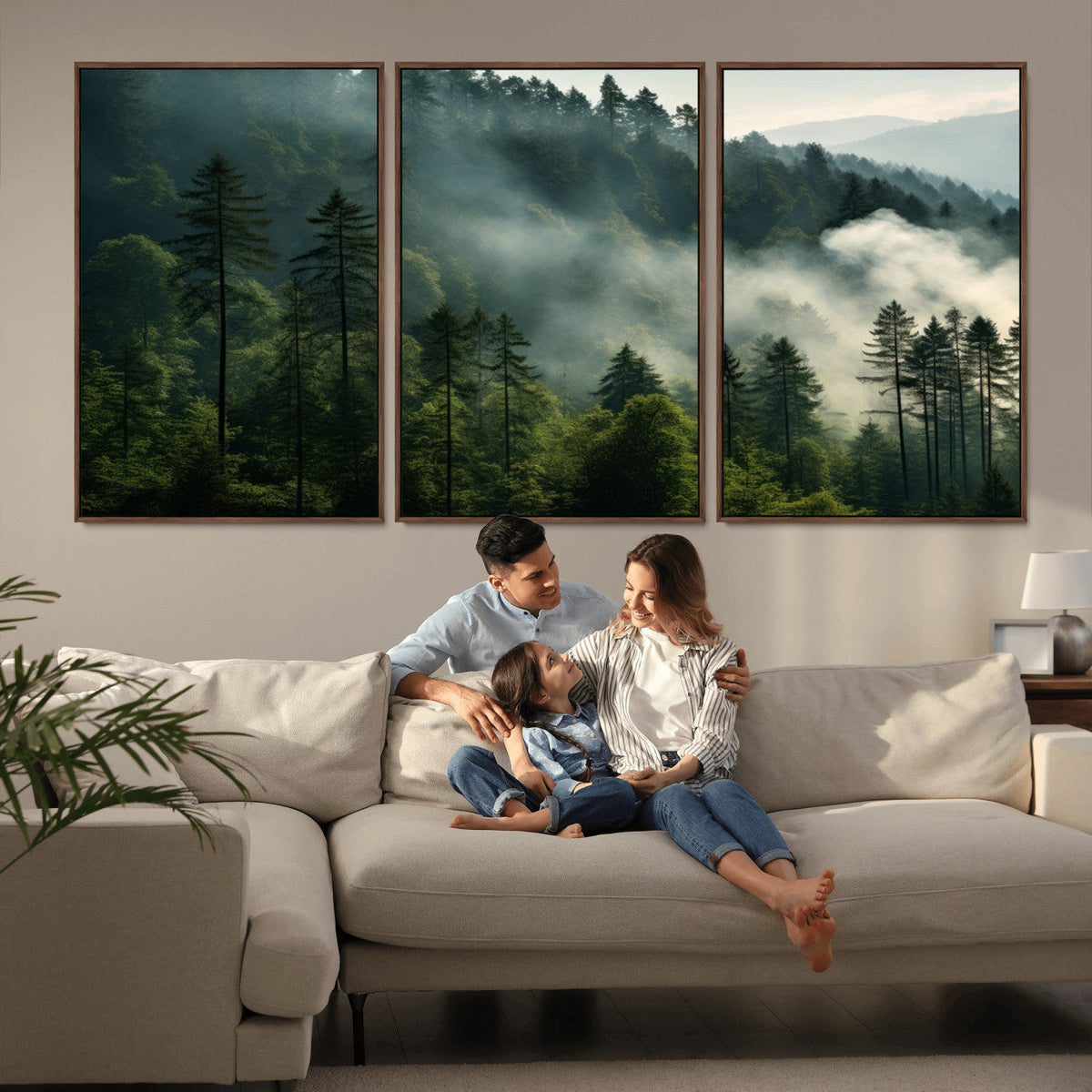 Misty Forest Wall Art Premium Canvas Print, Foggy and Serene Atmosphere