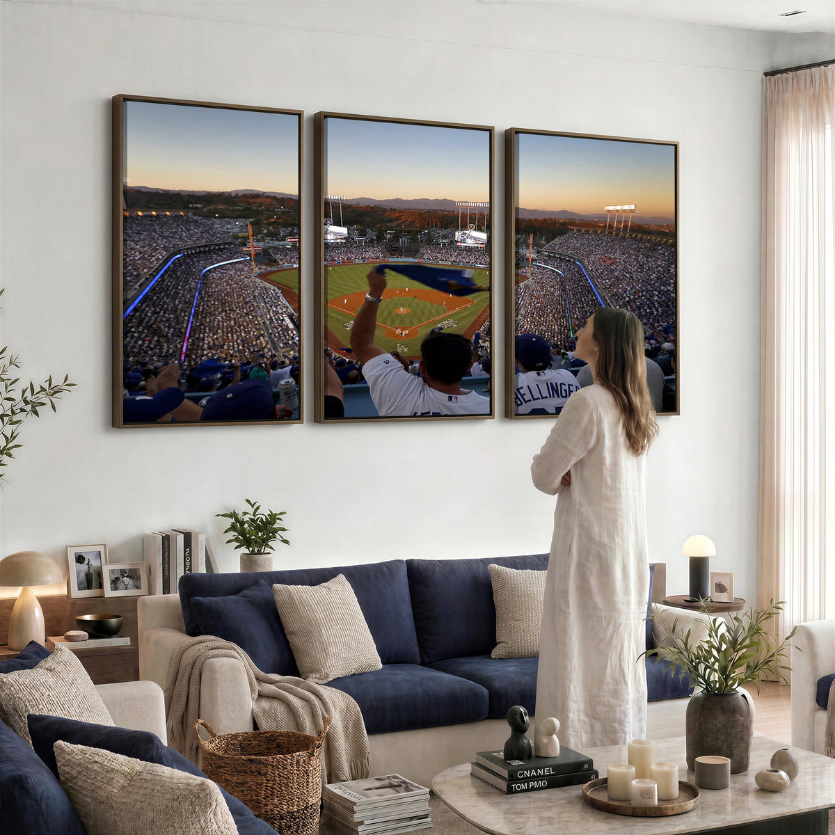 Dodger Stadium Sunset Game Triple Canvas Wall Art, Los Angeles Dodgers MLB Match