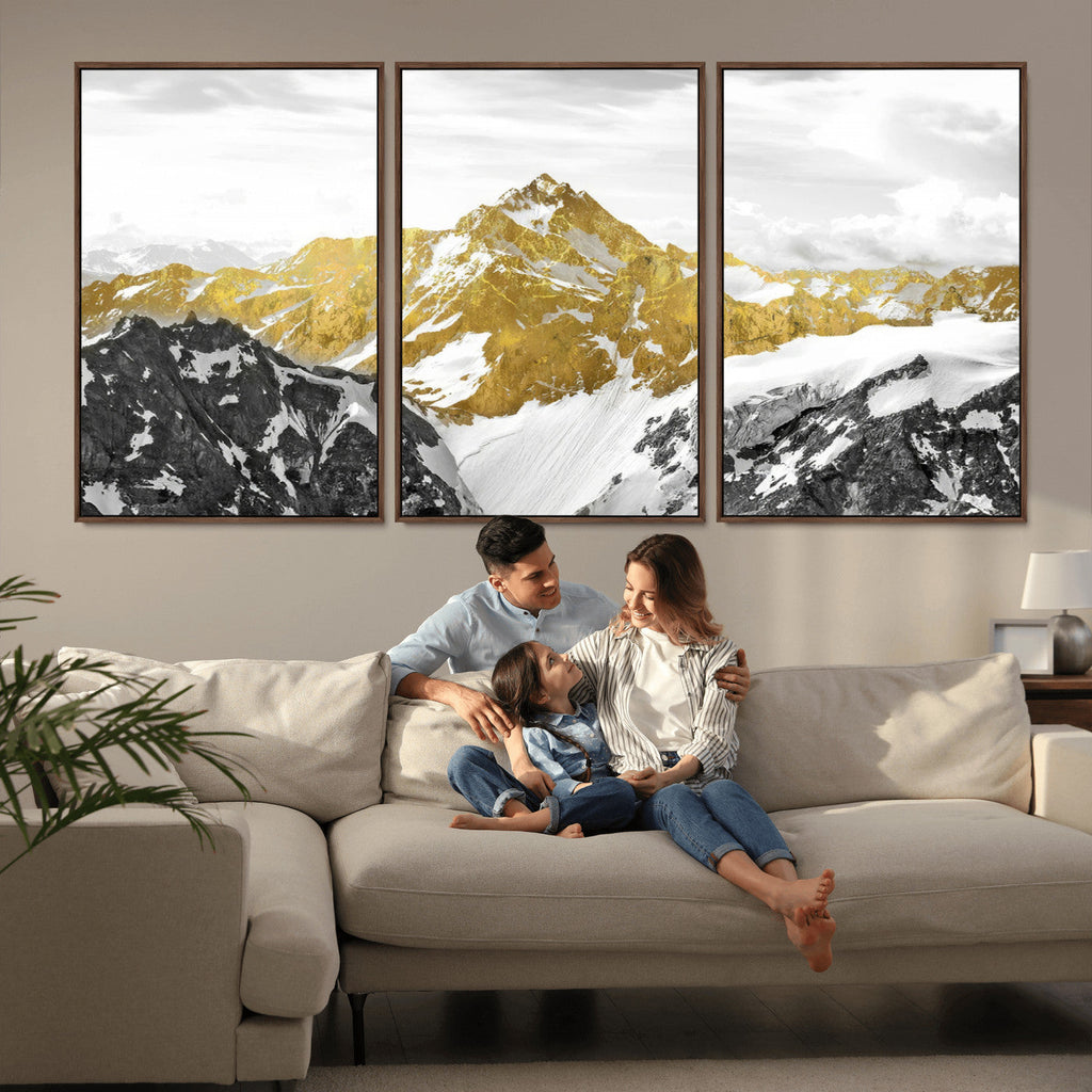 Gold Abstract Mountains Wall Art Print on Canvas, Nature Wall Art Print