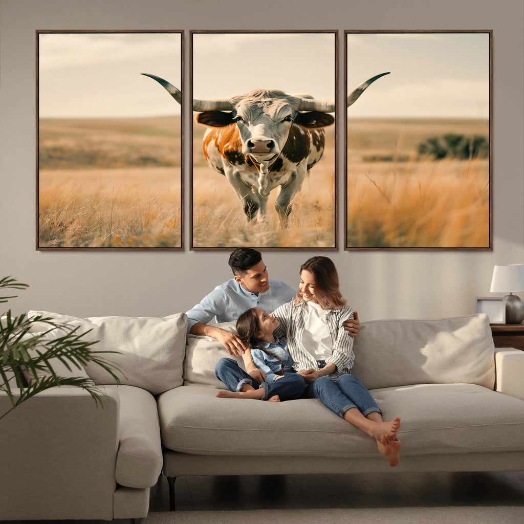 Texas Cow Wall Art Canvas Print for Farm House Wall Decor