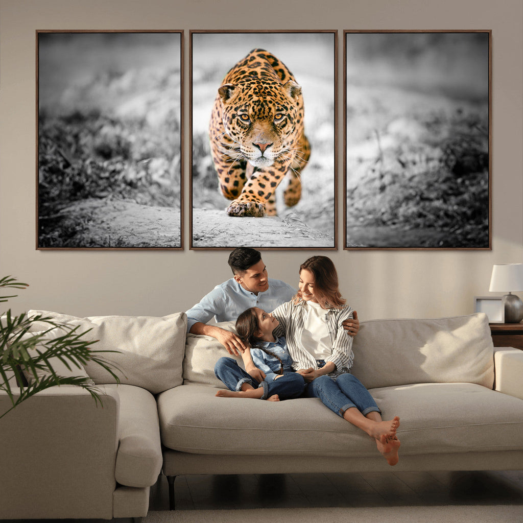 Jaguar Wall Art Canvas Print, Majestic Big Cat in Focused Pursuit