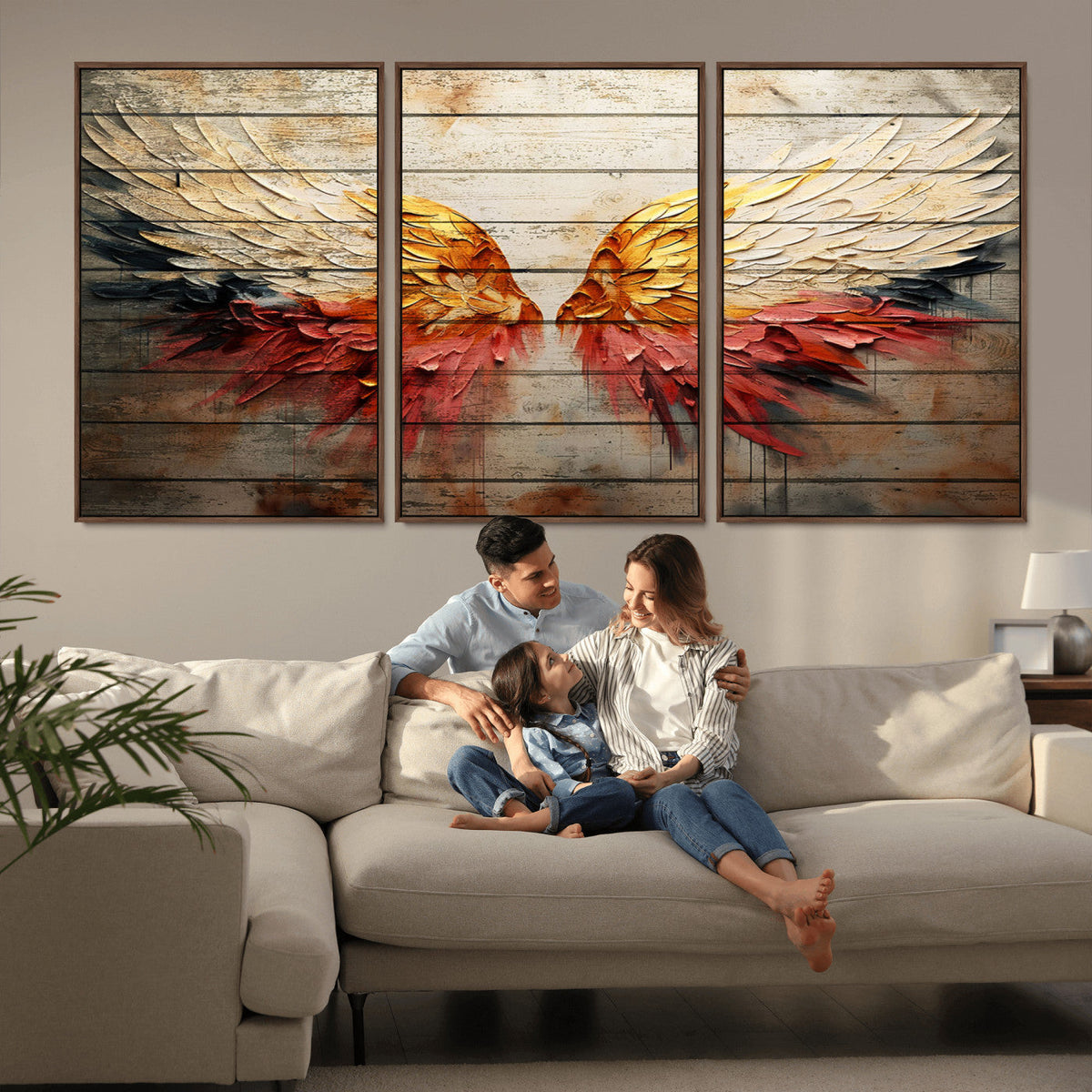 Abstract Angel Wings Canvas Wall Art, Modern Angelic Wings Decor, Framed and Ready to Hang